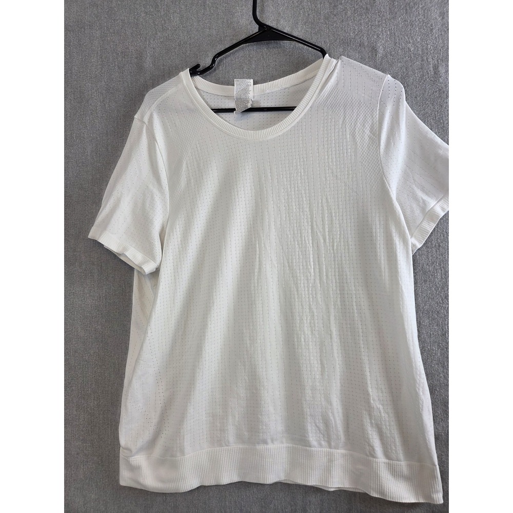 Athleta In Motion Womens XL White T Shirt Short Sleeve Top Waffle Weave Active